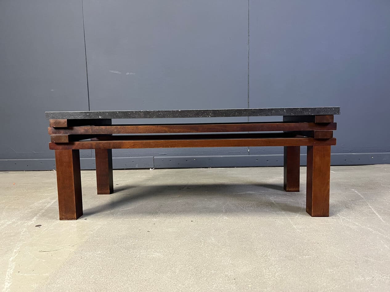 Coffee table, black marble, wood, Belgium, 1970s. - 275643