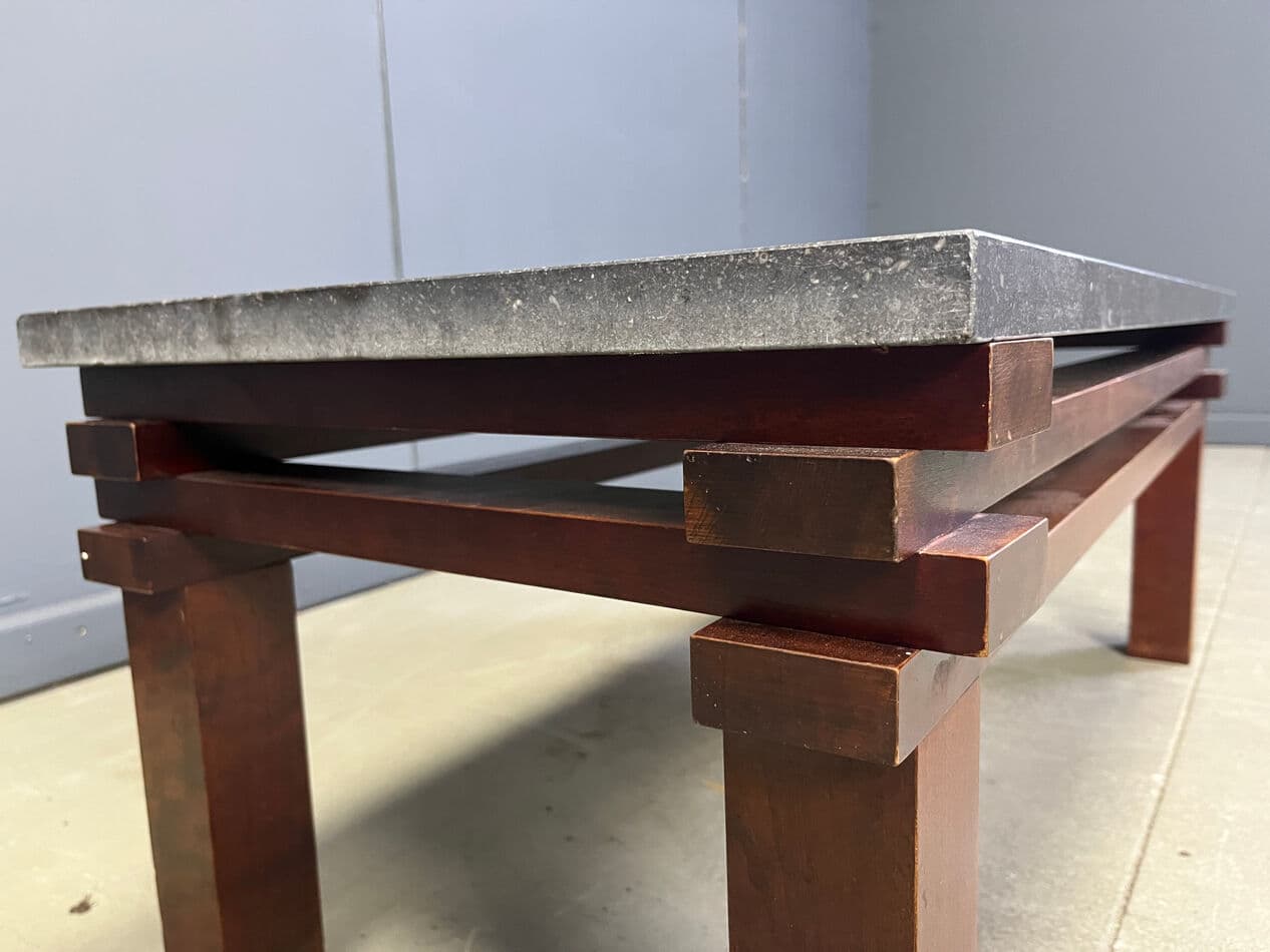 Coffee table, black marble, wood, Belgium, 1970s. - 275641