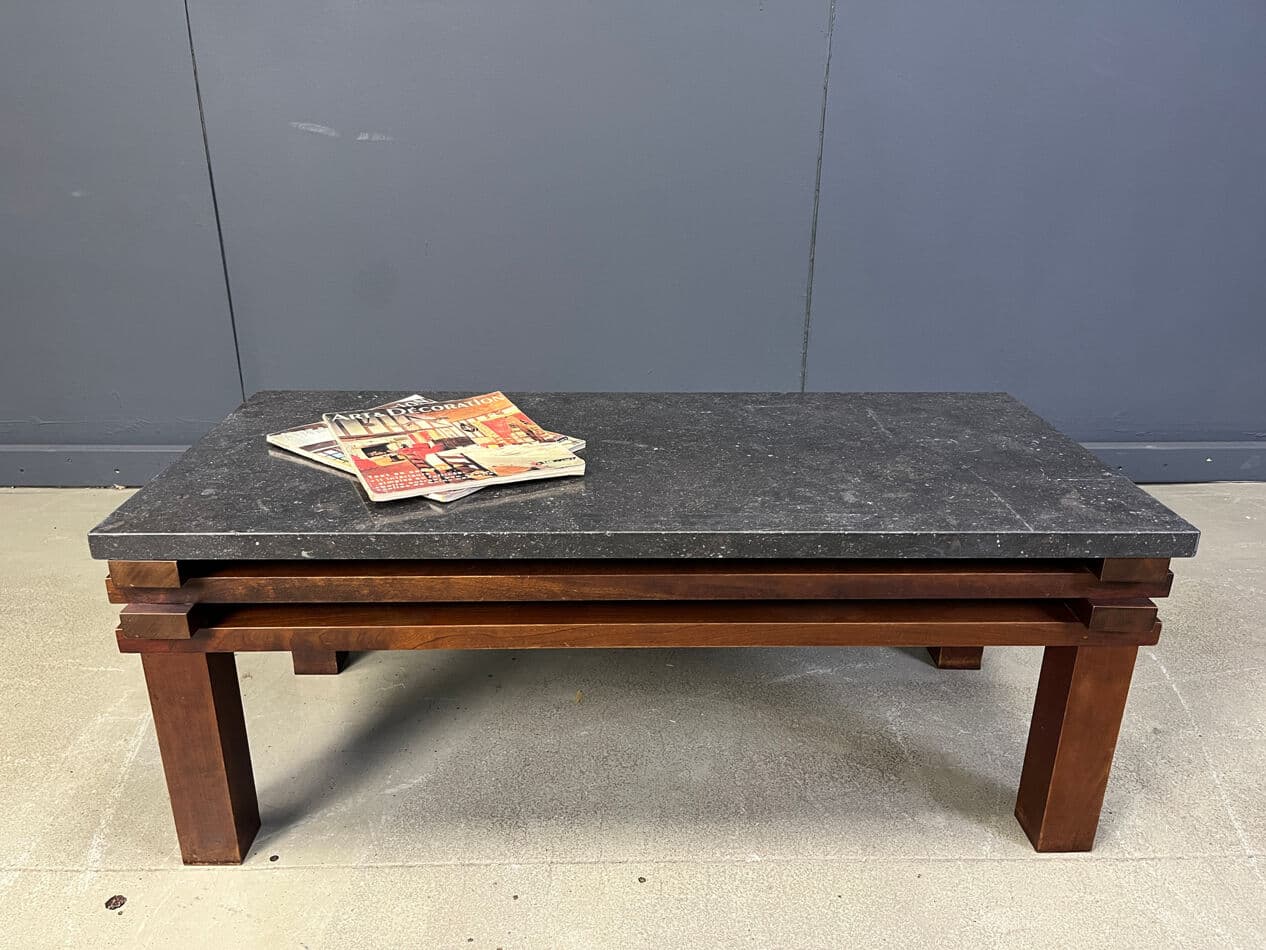 Coffee table, black marble, wood, Belgium, 1970s. - 275637