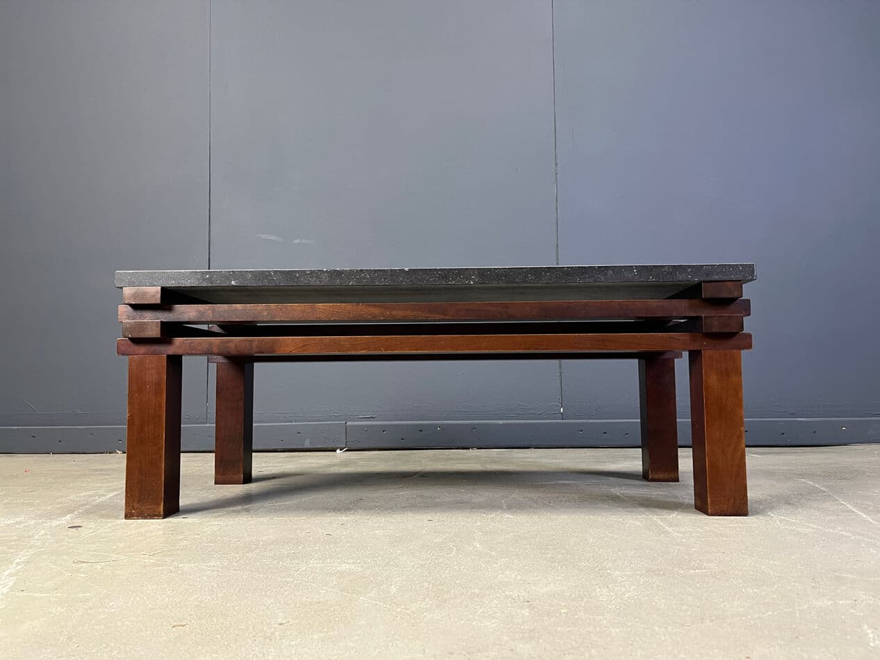 Coffee table, black marble, wood, Belgium, 1970s. - 275644