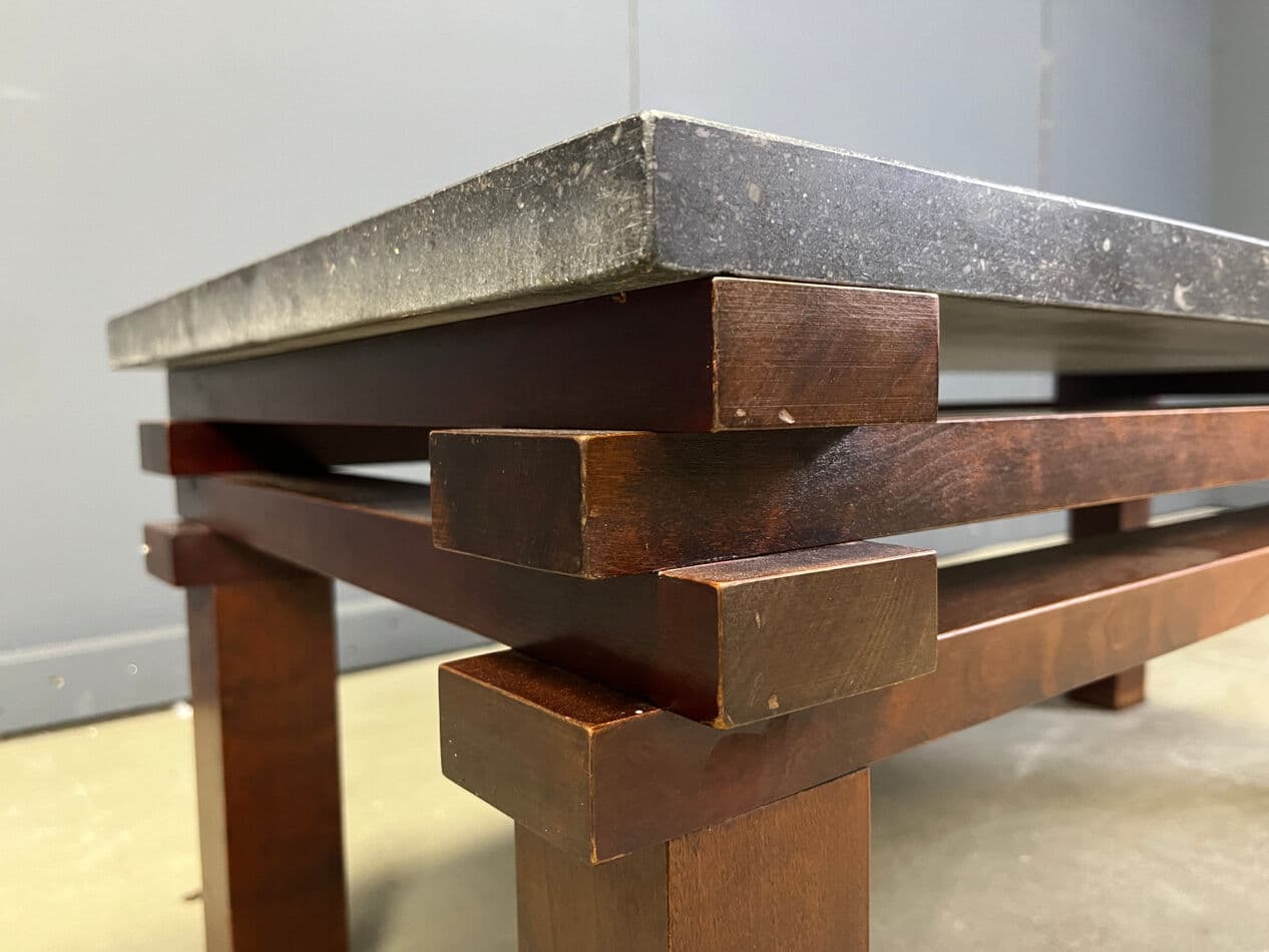 Coffee table, black marble, wood, Belgium, 1970s. - 275642