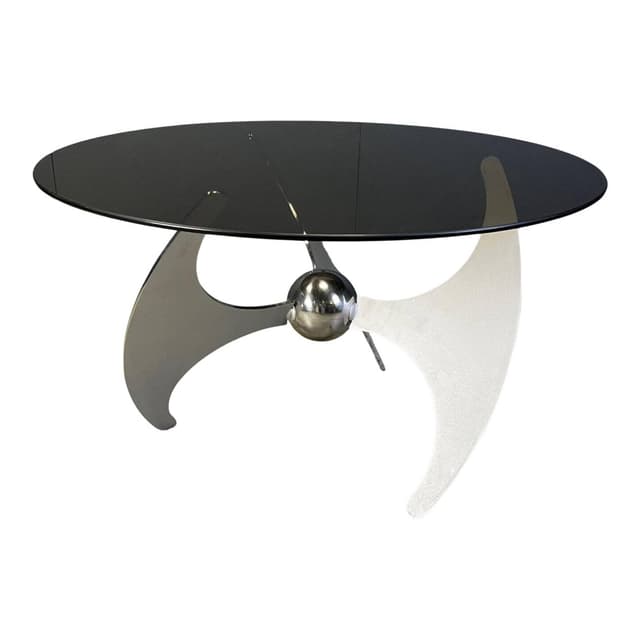 Dining Table Helix, smoked transparent glass, chrome, by L. Campanini, Italy, 1970s. - DIMENSION