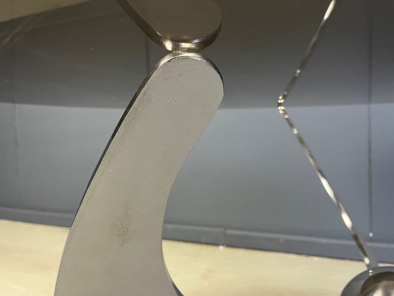 Dining Table Helix, smoked transparent glass, chrome, by L. Campanini, Italy, 1970s. - 275615