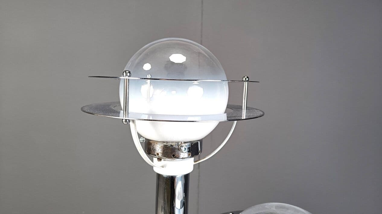Lampa podłogowa Space Age, chromowany metal srebrny, szkło, lata 70. - 275593