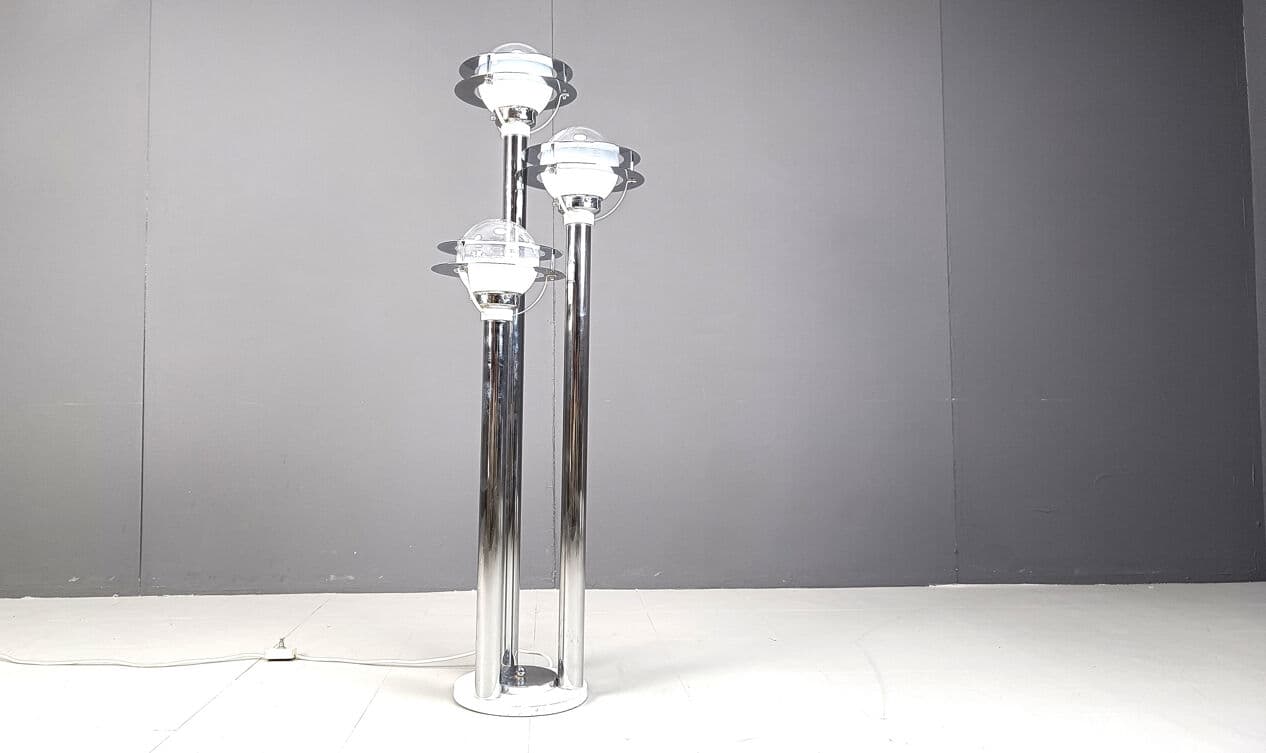 Lampa podłogowa Space Age, chromowany metal srebrny, szkło, lata 70. - 275598