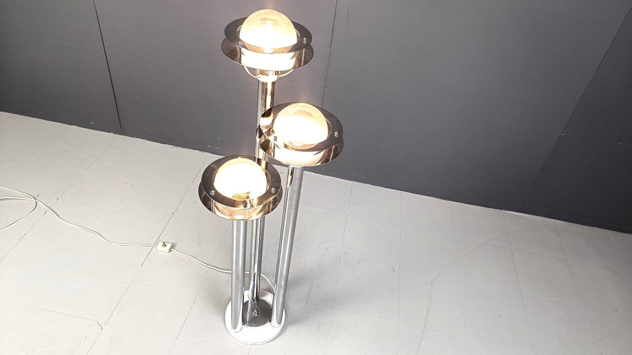 Lampa podłogowa Space Age, chromowany metal srebrny, szkło, lata 70. - 275594