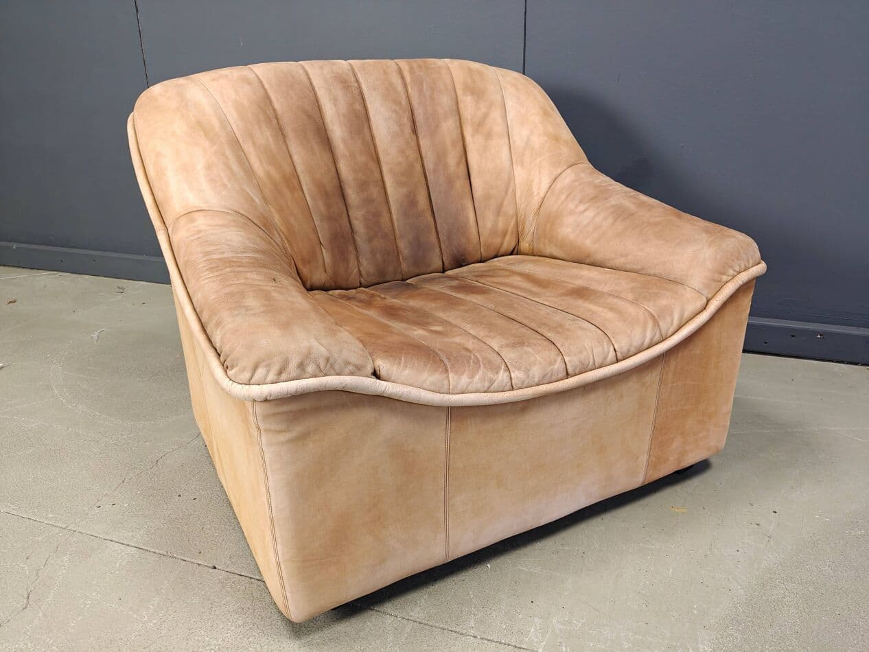 Trzyczęściowy zestaw wypoczynkowy, skóra beżowa, Niemcy, lata 60. - 275577