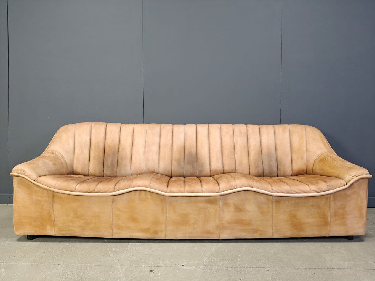 Trzyczęściowy zestaw wypoczynkowy, skóra beżowa, Niemcy, lata 60. - 275586