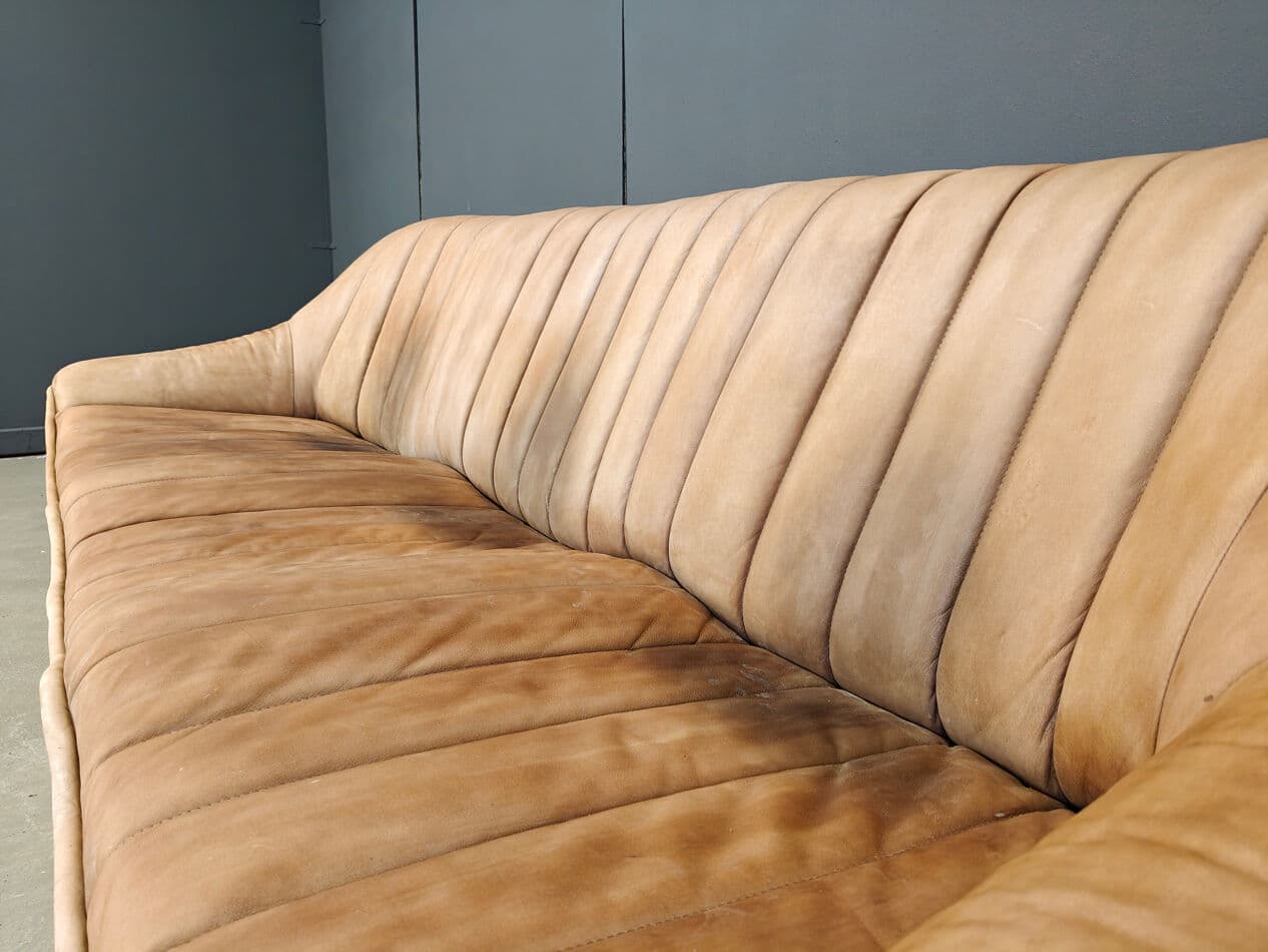 Trzyczęściowy zestaw wypoczynkowy, skóra beżowa, Niemcy, lata 60. - 275578