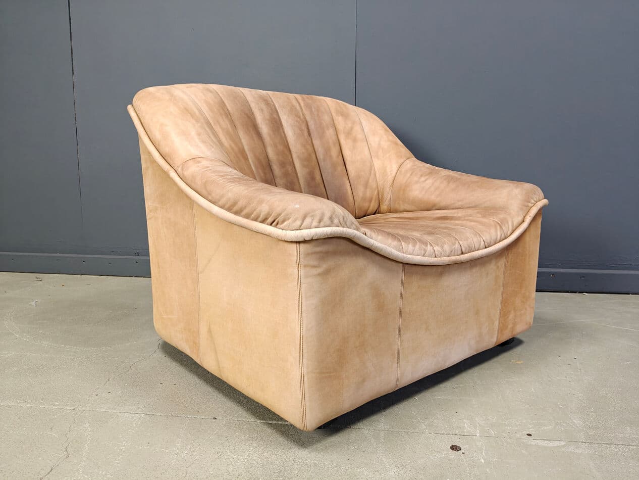 Trzyczęściowy zestaw wypoczynkowy, skóra beżowa, Niemcy, lata 60. - 275576