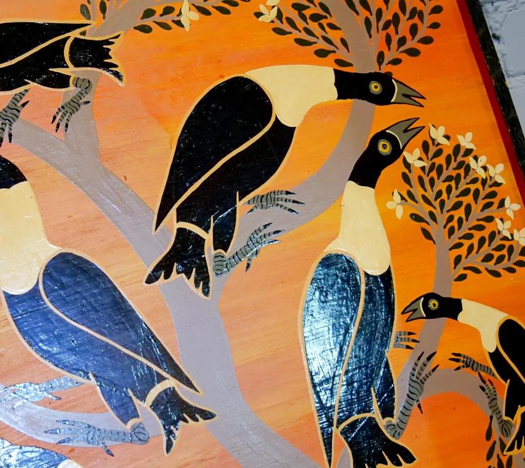 Painting Birds, Tingatinga, multicolor, paper, by A. Rashid, Tanzania, 1970s. - 18953