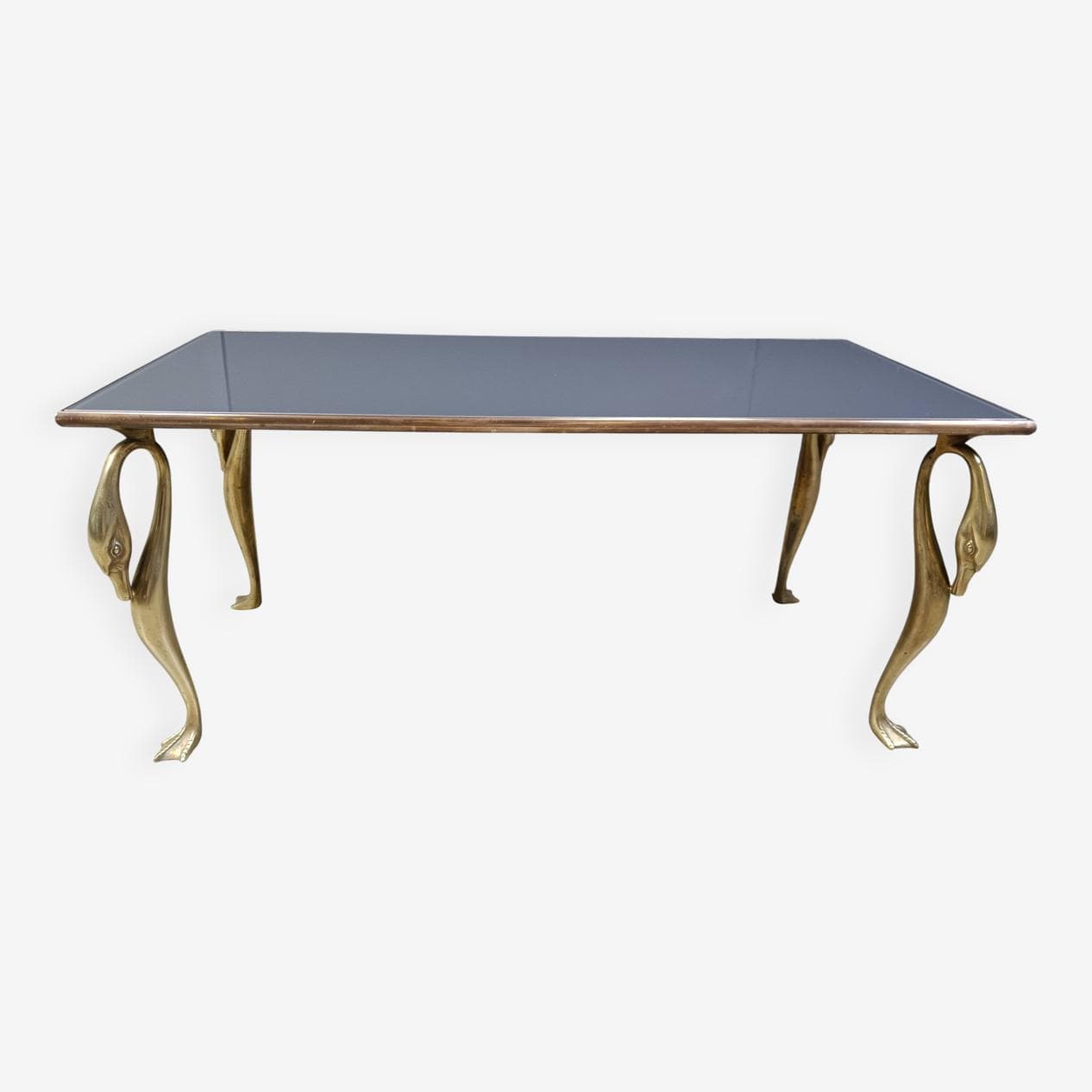 Coffee Table, Hollywood Regency, grey glass, brass, 1970s. - 275547