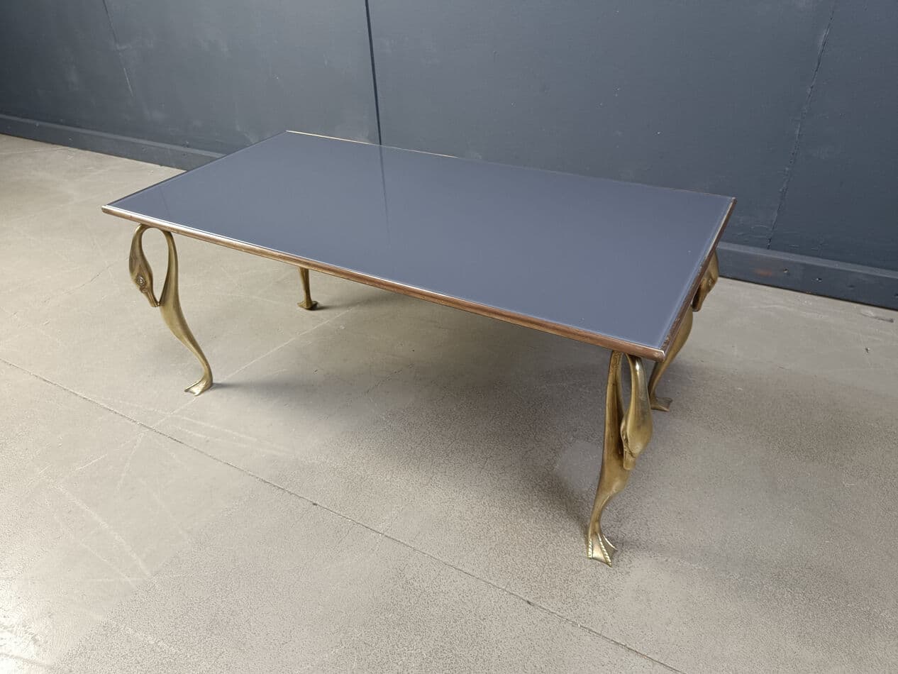 Coffee Table, Hollywood Regency, grey glass, brass, 1970s. - 275554