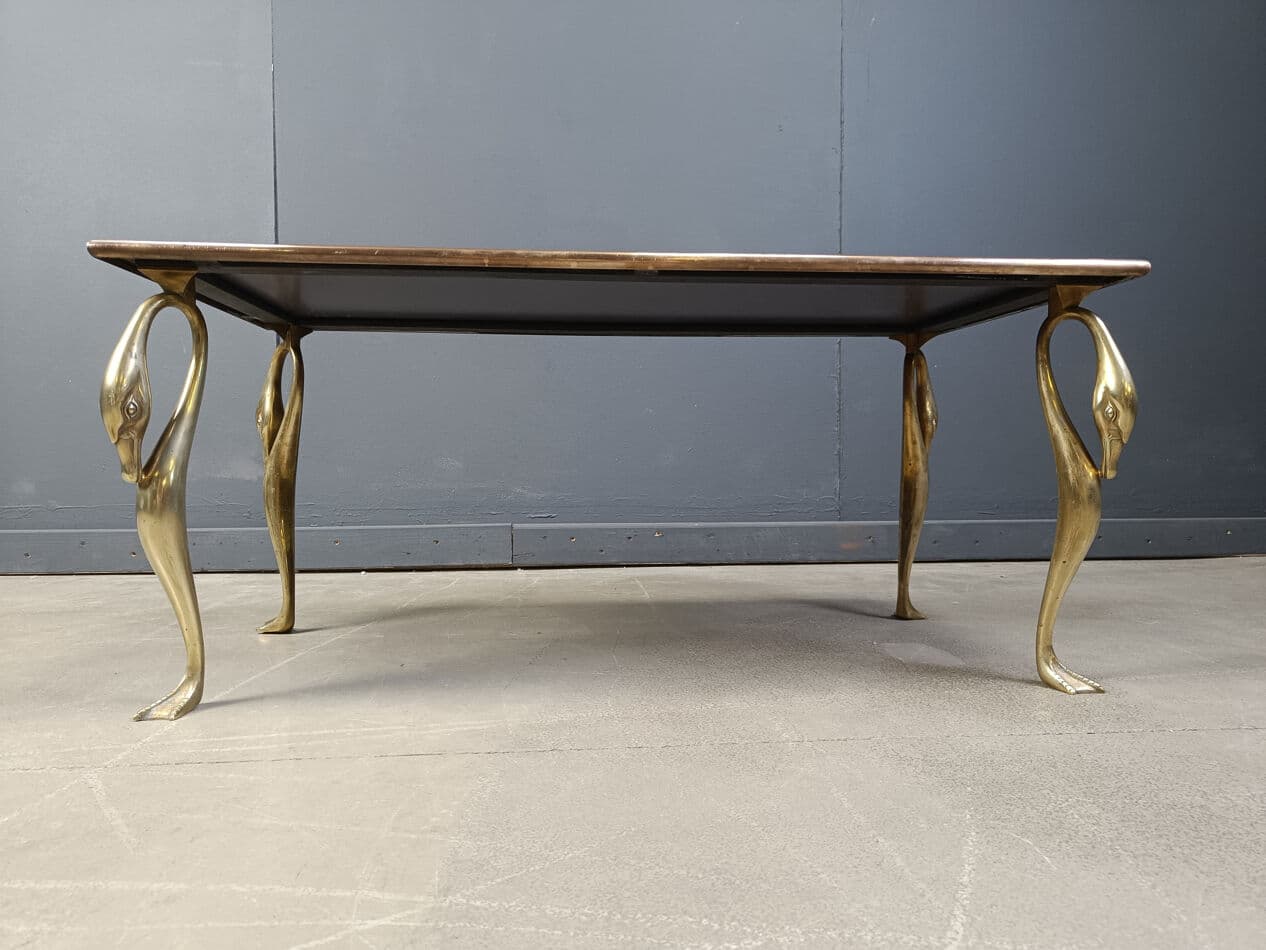 Coffee Table, Hollywood Regency, grey glass, brass, 1970s. - 275550