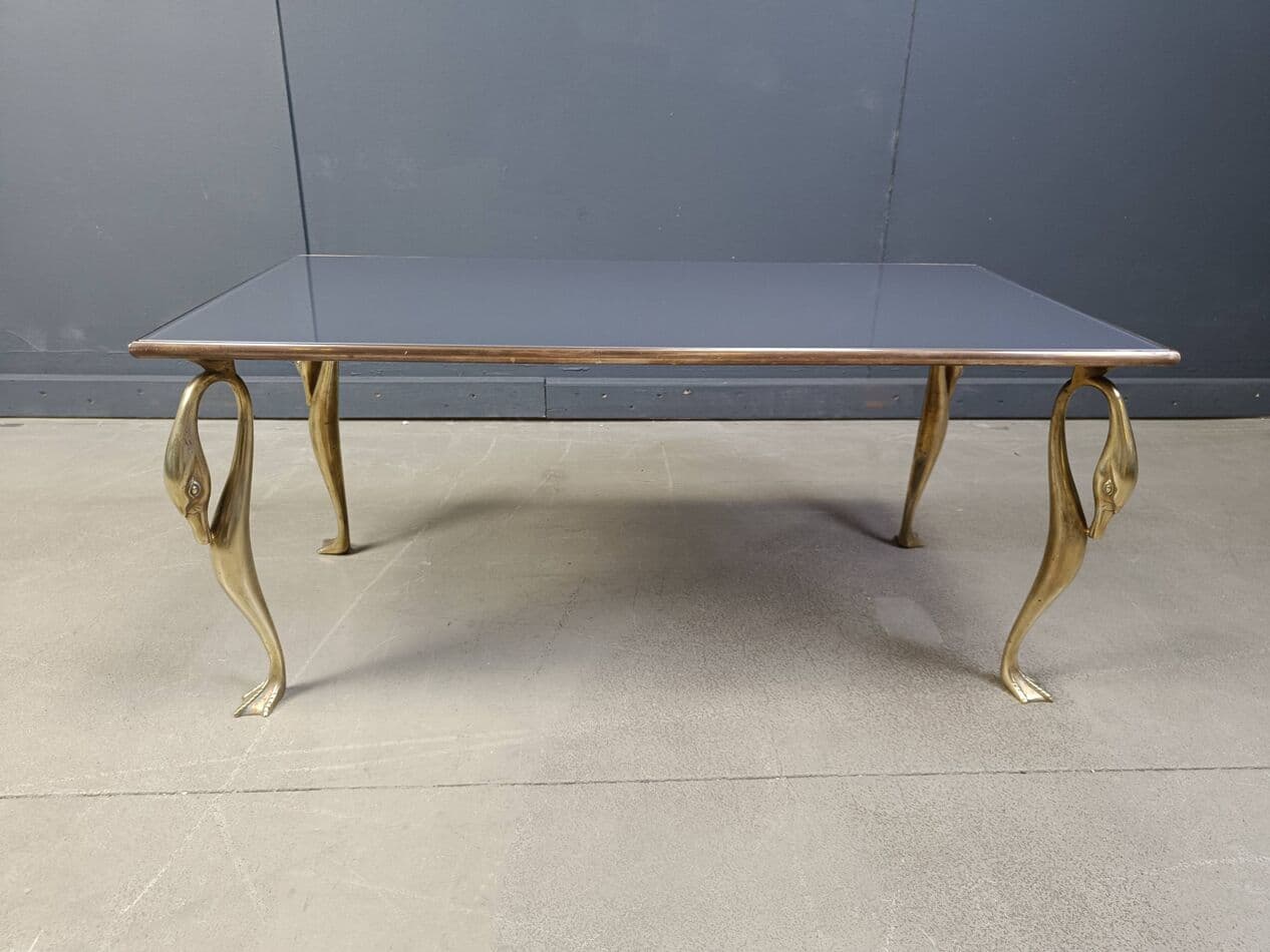 Coffee Table, Hollywood Regency, grey glass, brass, 1970s. - 275545
