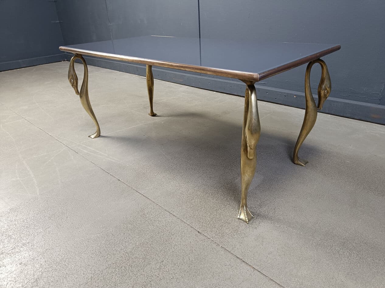 Coffee Table, Hollywood Regency, grey glass, brass, 1970s. - 275552