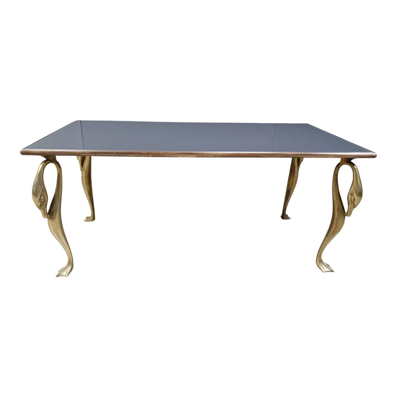 Coffee Table, Hollywood Regency, grey glass, brass, 1970s.
