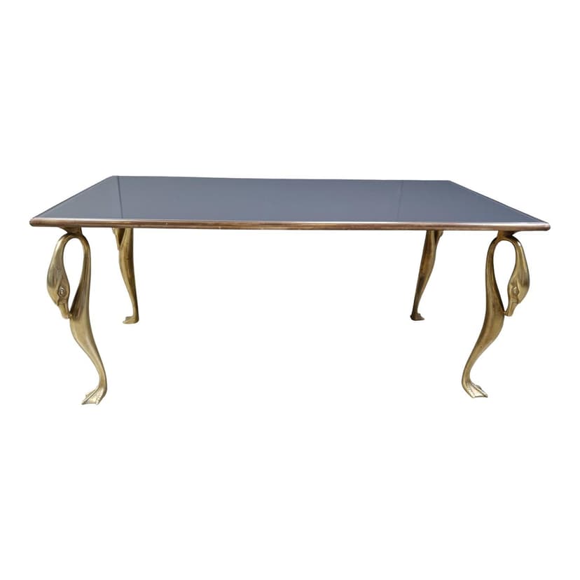Coffee Table, Hollywood Regency, grey glass, brass, 1970s.