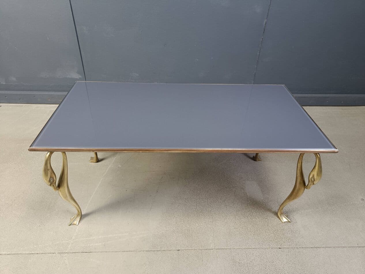 Coffee Table, Hollywood Regency, grey glass, brass, 1970s. - 275548