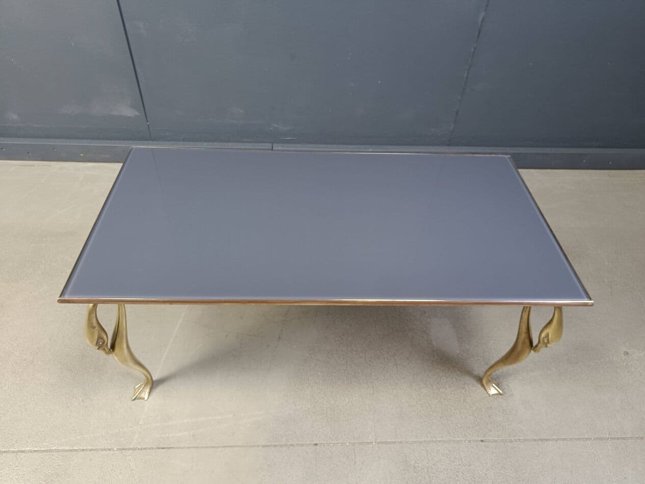 Coffee Table, Hollywood Regency, grey glass, brass, 1970s. - 275555