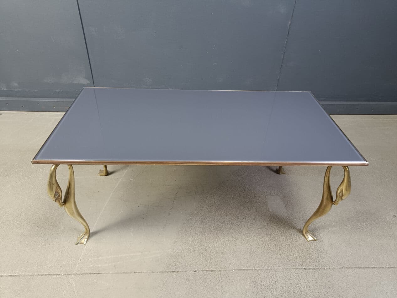 Coffee Table, Hollywood Regency, grey glass, brass, 1970s. - 275546
