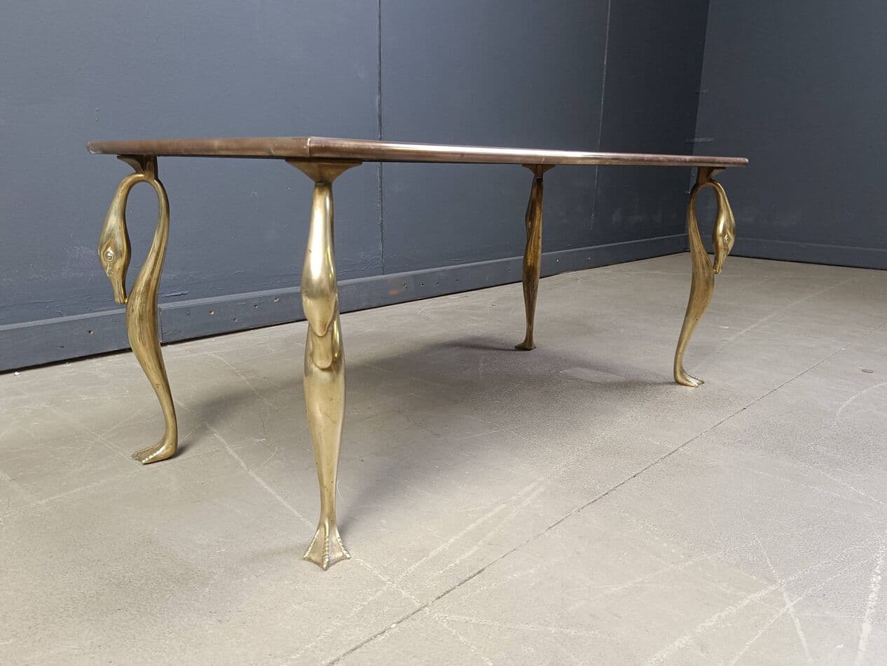 Coffee Table, Hollywood Regency, grey glass, brass, 1970s. - 275551