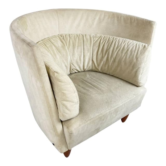 Fotel lounge wysoki, beżowy, velvet, Francja, lata 90. - WYMIARY
