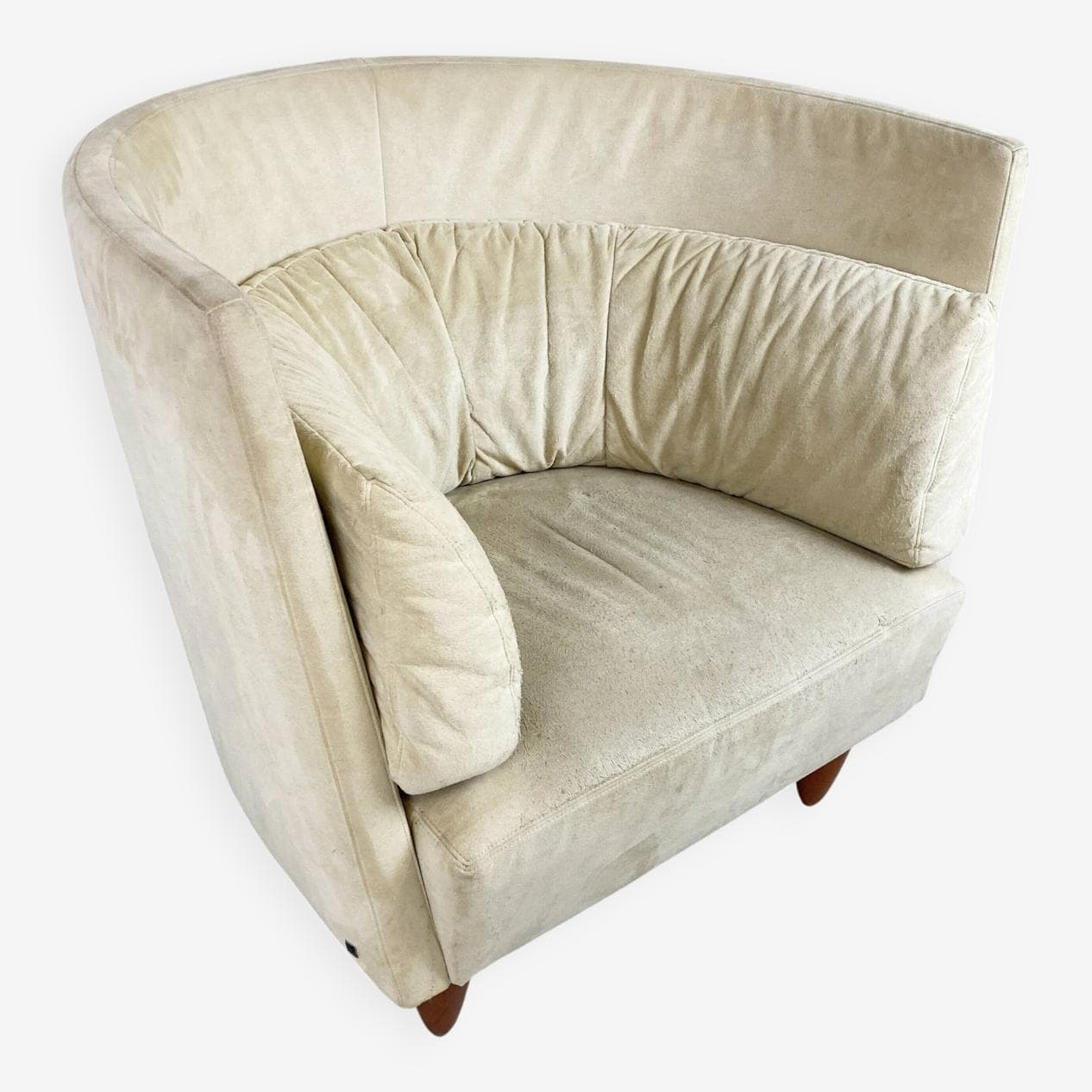 Fotel lounge wysoki, beżowy, velvet, Francja, lata 90. - 275524