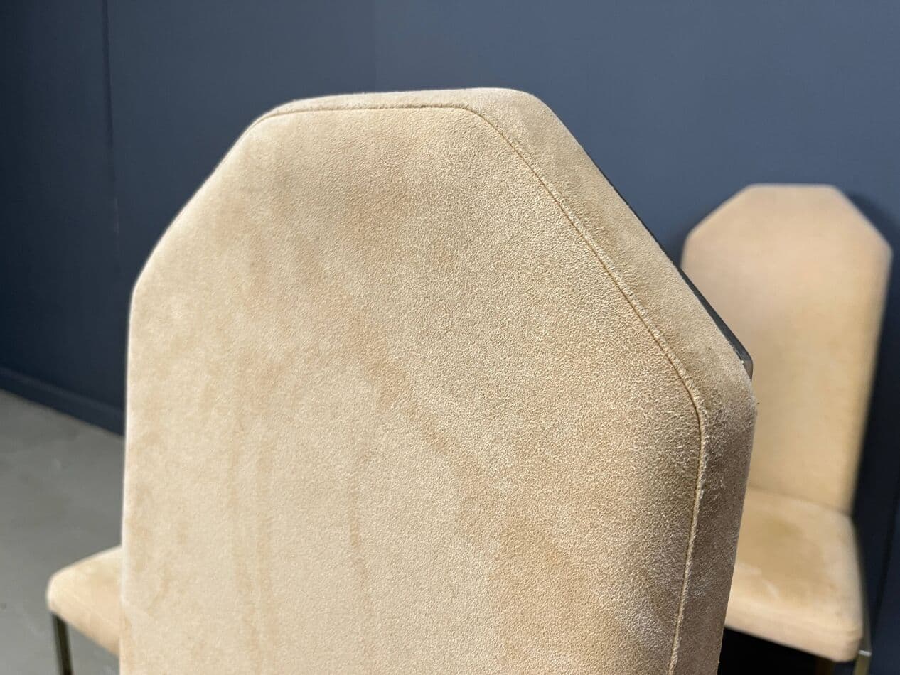 Set of Six Dining Chairs, brass beige suede, Belgium, 1970s. - 275510