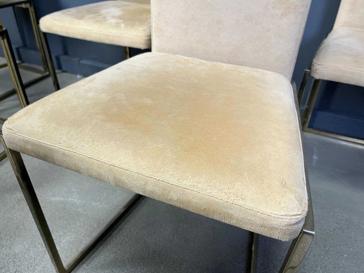 Set of Six Dining Chairs, brass beige suede, Belgium, 1970s. - 275509