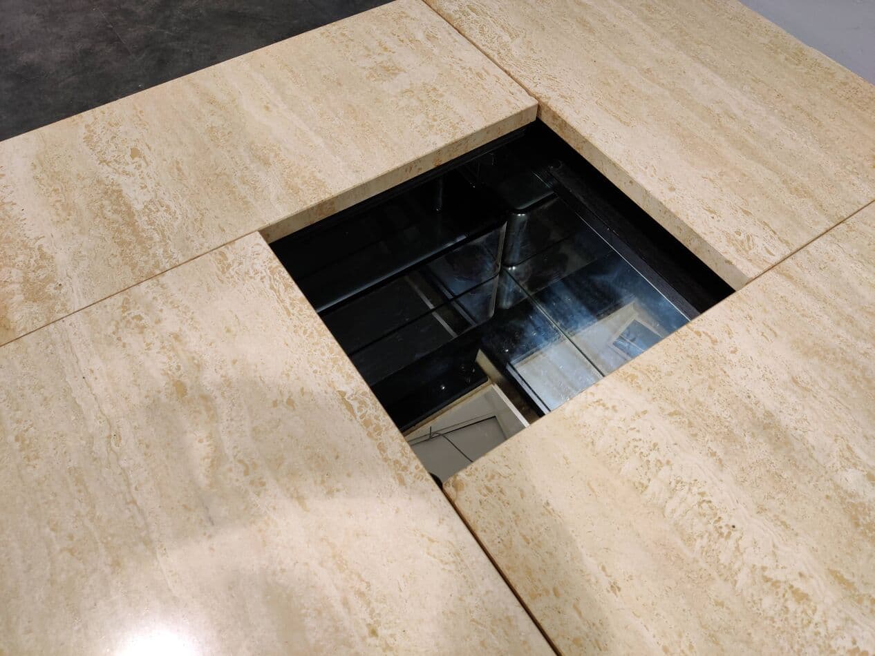 Bar coffee table, beige travertine, Belgium, 1970s. - 275473