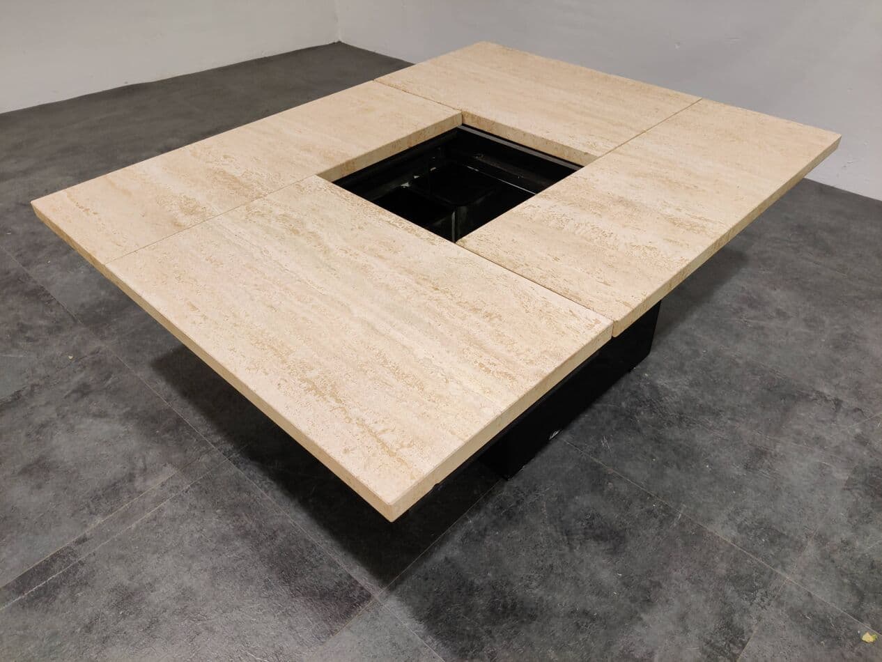 Bar coffee table, beige travertine, Belgium, 1970s. - 275472
