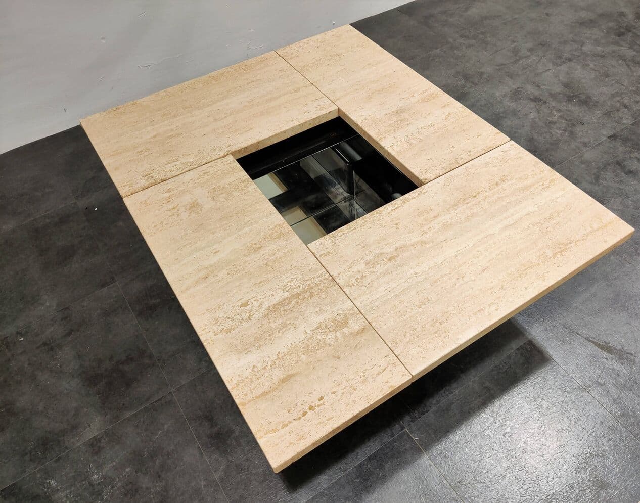 Bar coffee table, beige travertine, Belgium, 1970s. - 275471