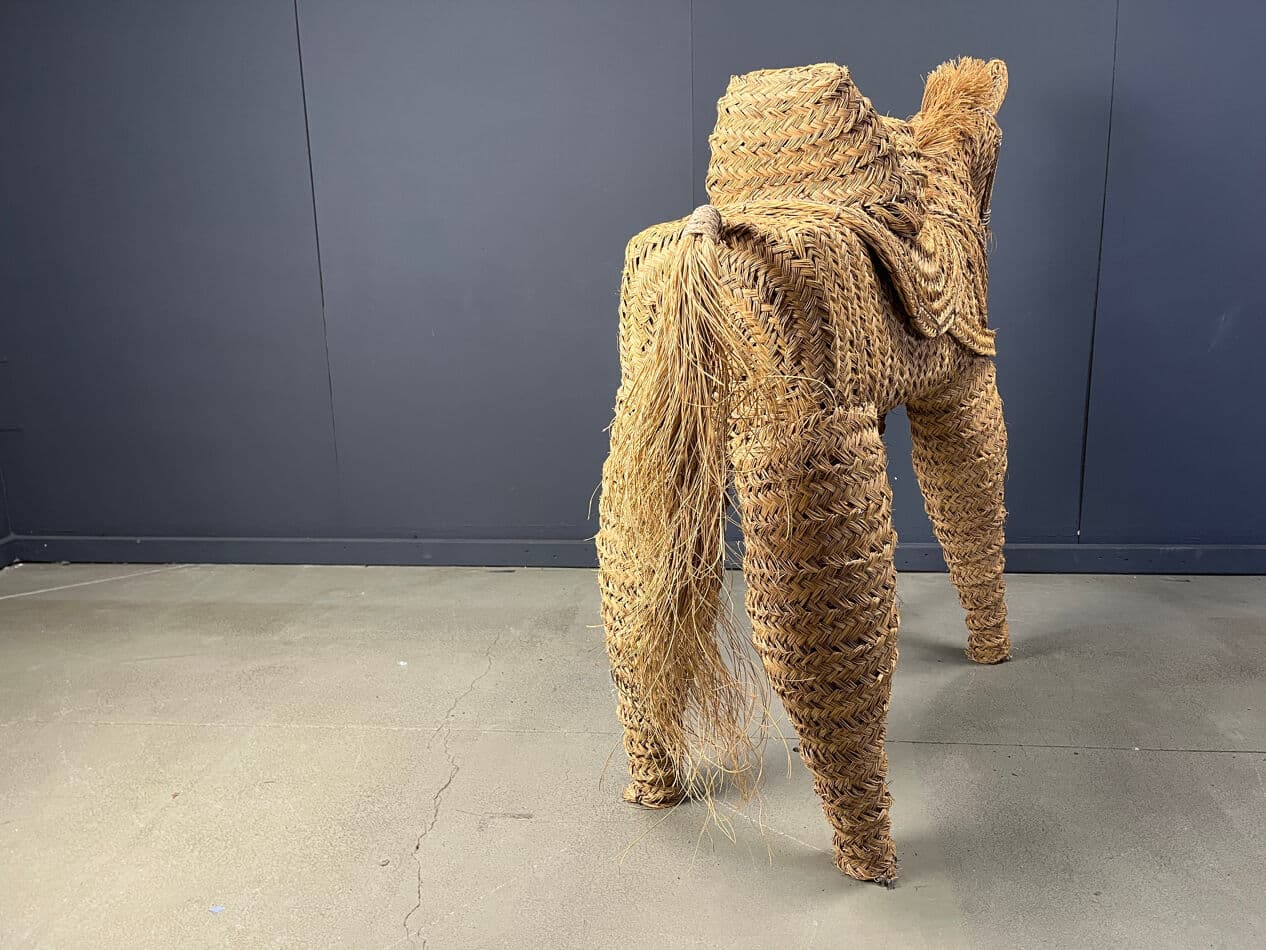Rzeźba koń naturalnej wielkości, beżowy, rattan i wiklina, Hiszpania, lata 60. - 275449