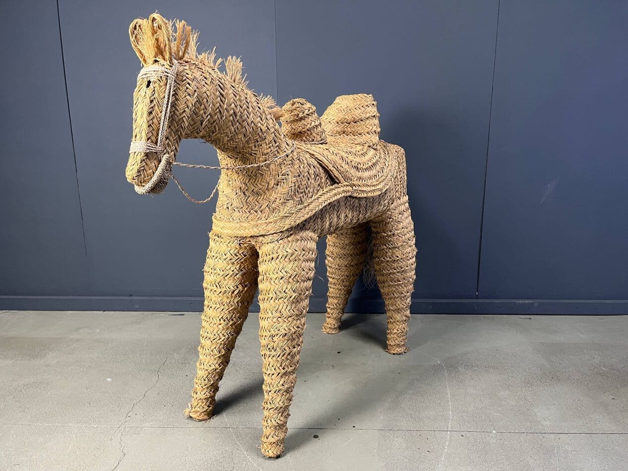 Rzeźba koń naturalnej wielkości, beżowy, rattan i wiklina, Hiszpania, lata 60. - 275441