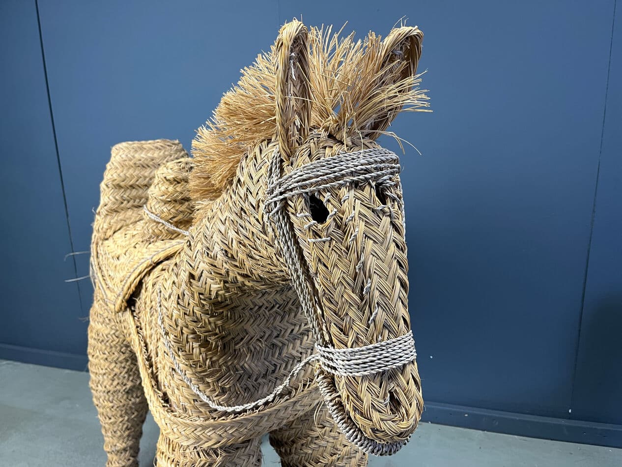 Rzeźba koń naturalnej wielkości, beżowy, rattan i wiklina, Hiszpania, lata 60. - 275444