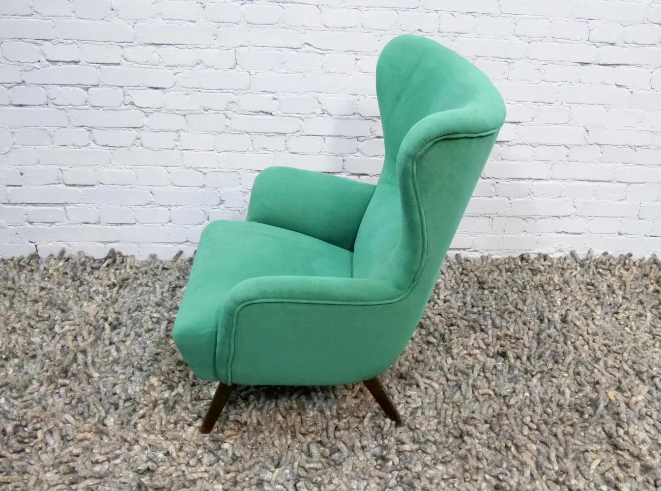 Lounge Chair Hi-Back, turquoise, velvet, Denmark, 1960s. - 18947