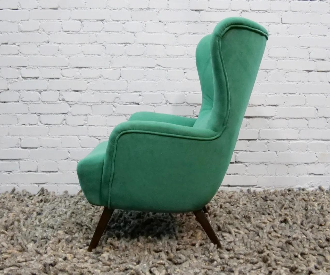 Lounge Chair Hi-Back, turquoise, velvet, Denmark, 1960s. - 18944