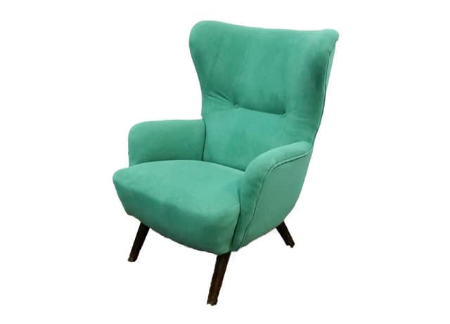Lounge Chair Hi-Back, turquoise, velvet, Denmark, 1960s. - DIMENSION