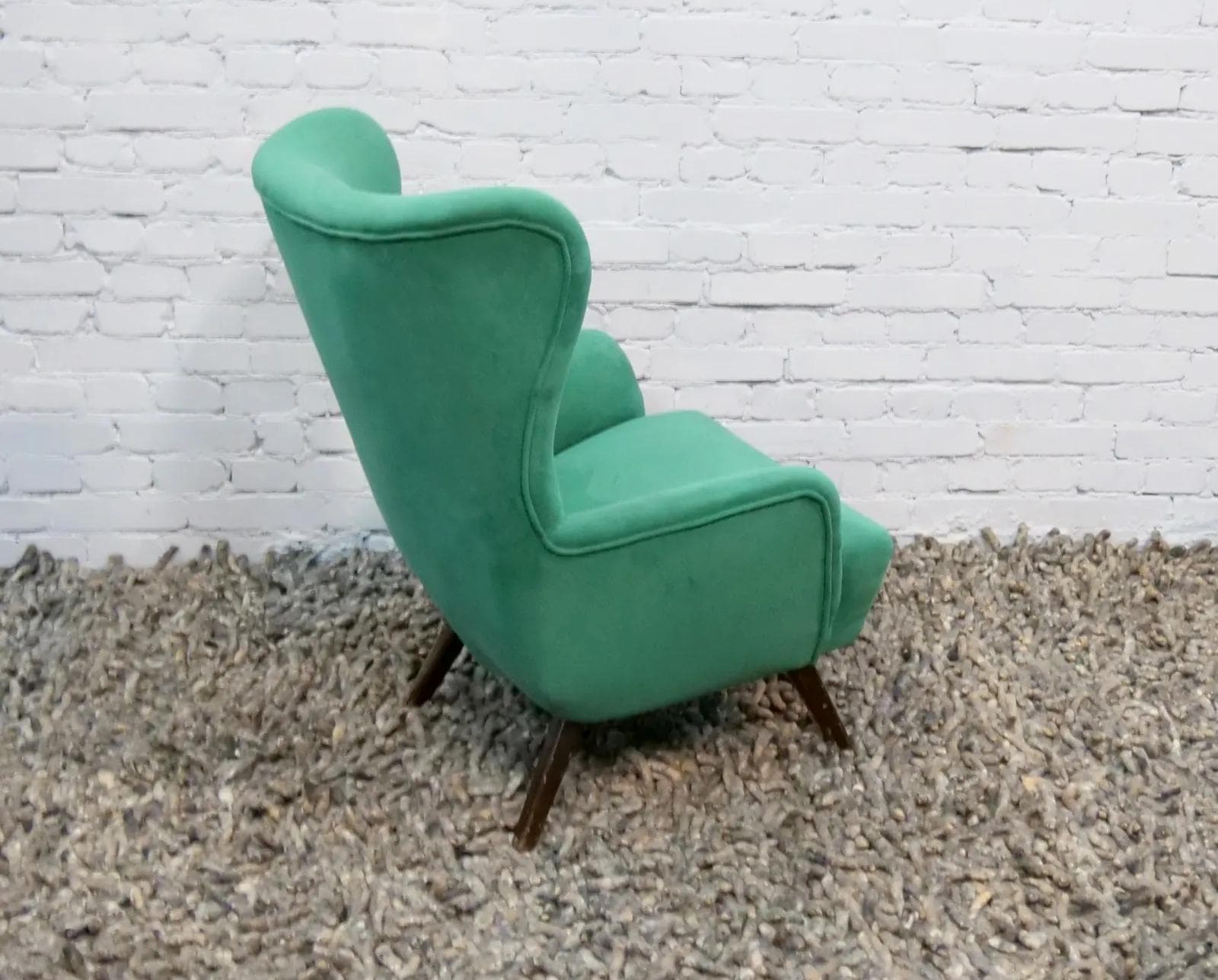 Lounge Chair Hi-Back, turquoise, velvet, Denmark, 1960s. - 18946