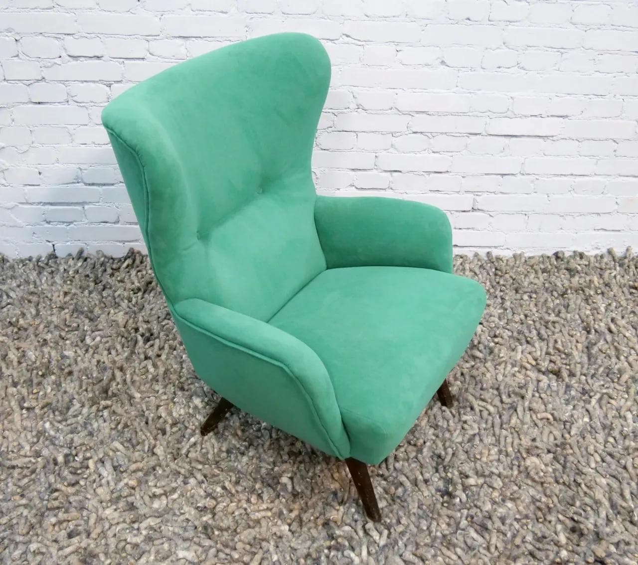 Lounge Chair Hi-Back, turquoise, velvet, Denmark, 1960s. - 18939