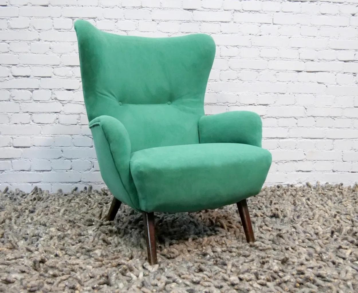 Lounge Chair Hi-Back, turquoise, velvet, Denmark, 1960s. - 18943