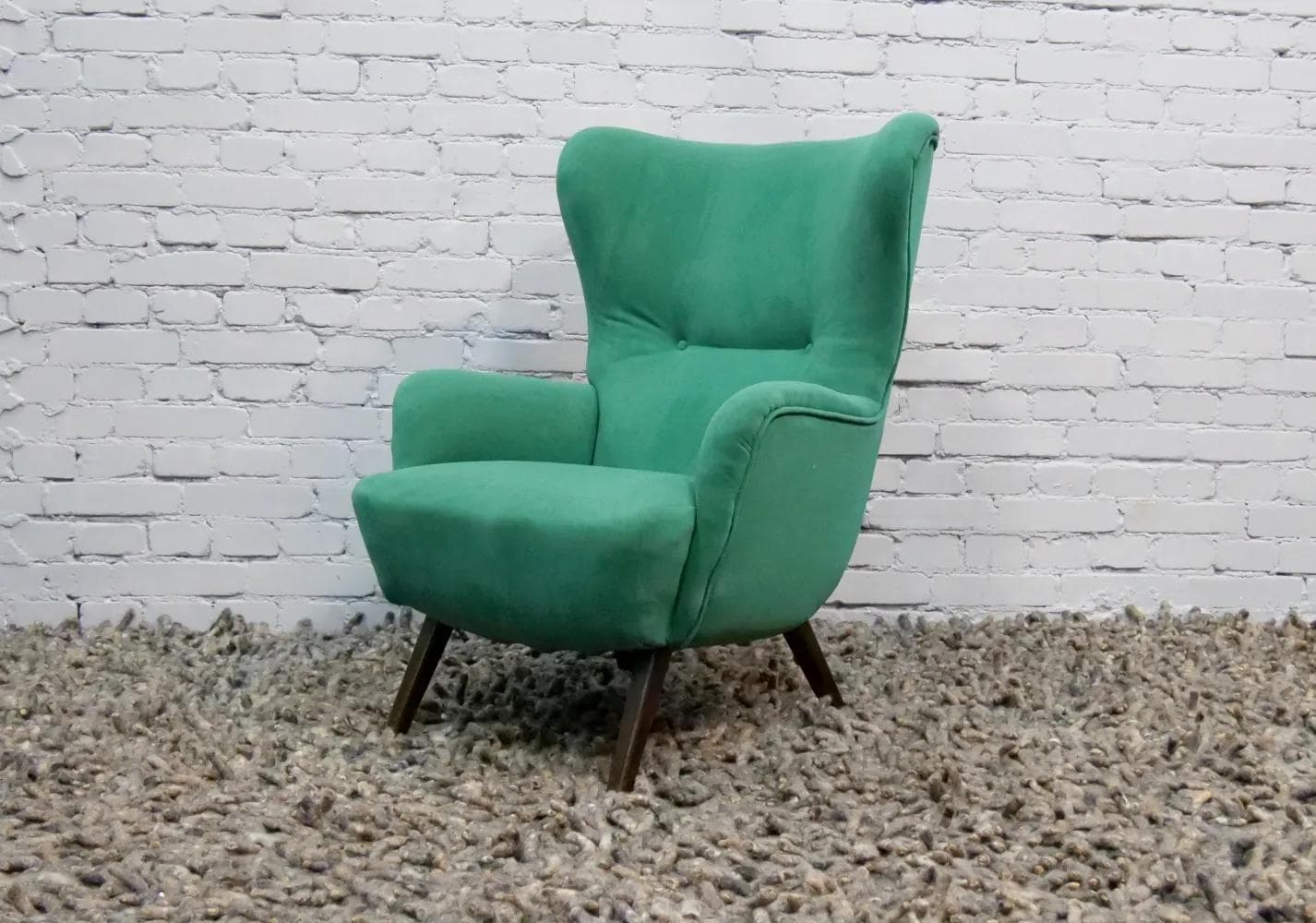 Lounge Chair Hi-Back, turquoise, velvet, Denmark, 1960s. - 18945