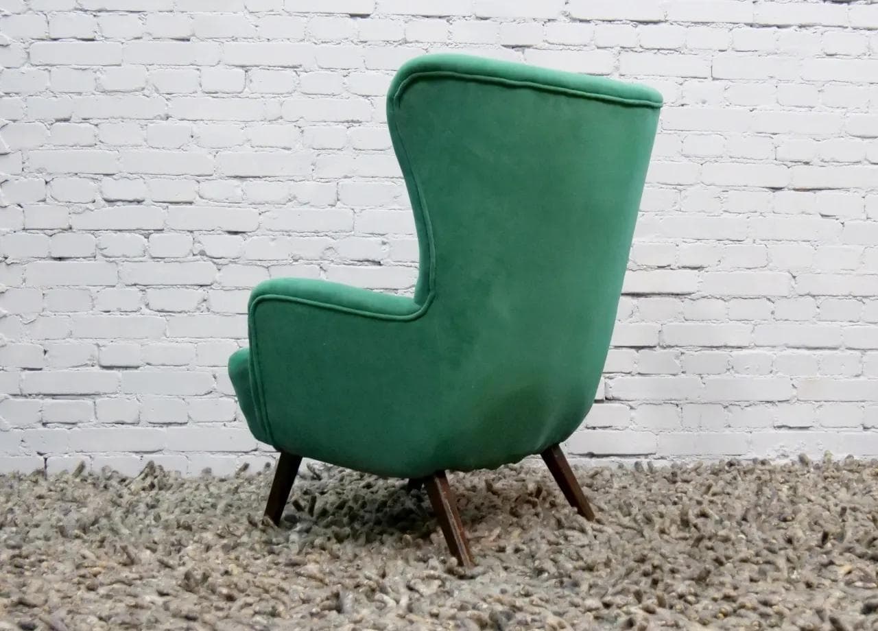 Lounge Chair Hi-Back, turquoise, velvet, Denmark, 1960s. - 18942