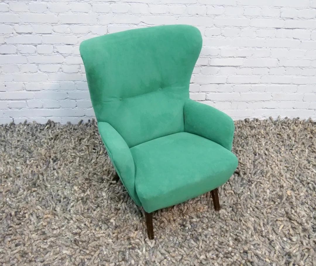 Lounge Chair Hi-Back, turquoise, velvet, Denmark, 1960s. - 18940