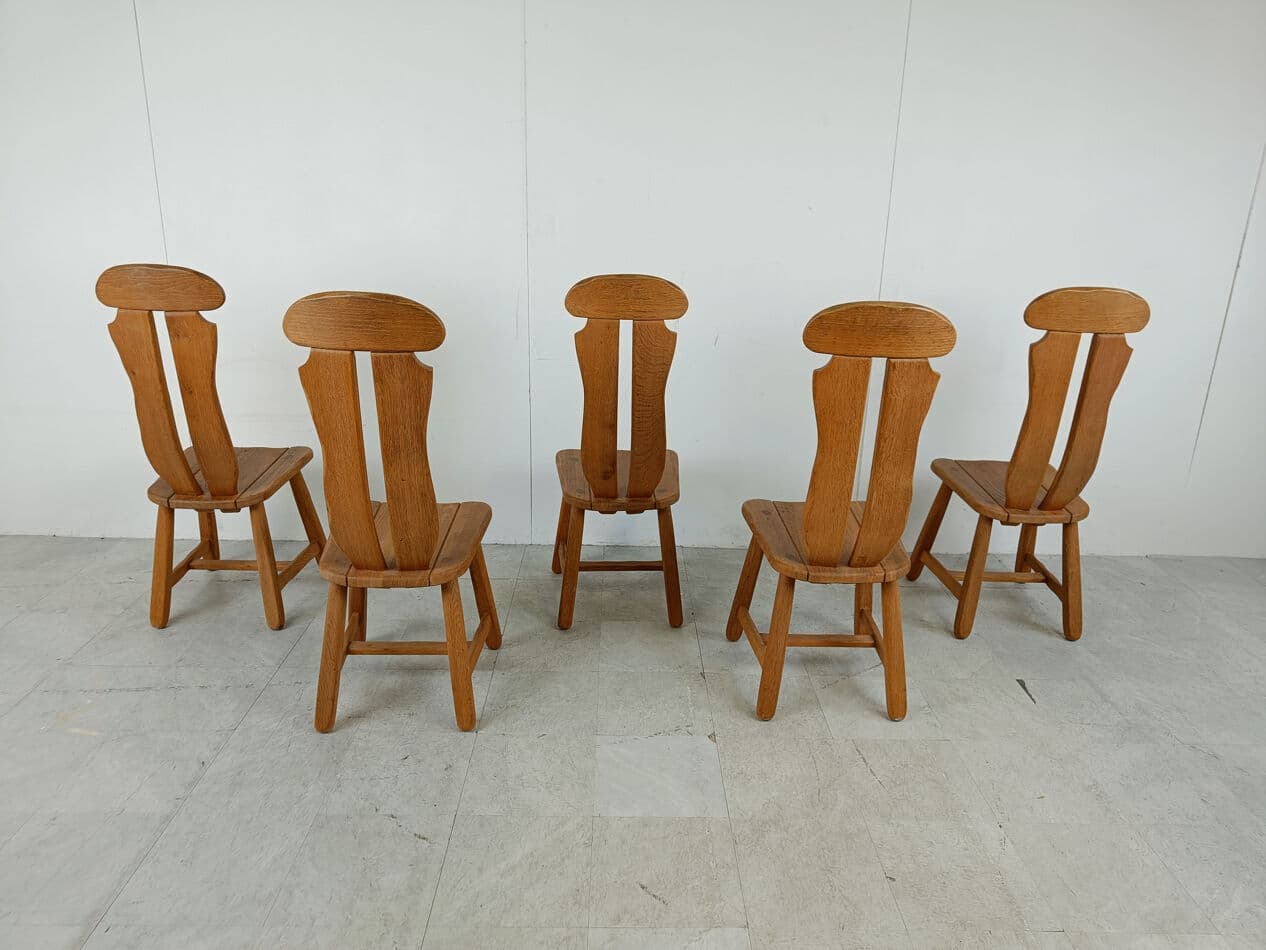 Set of Five Dining Chairs, brown oak, Belgium, 1960s. - 275421