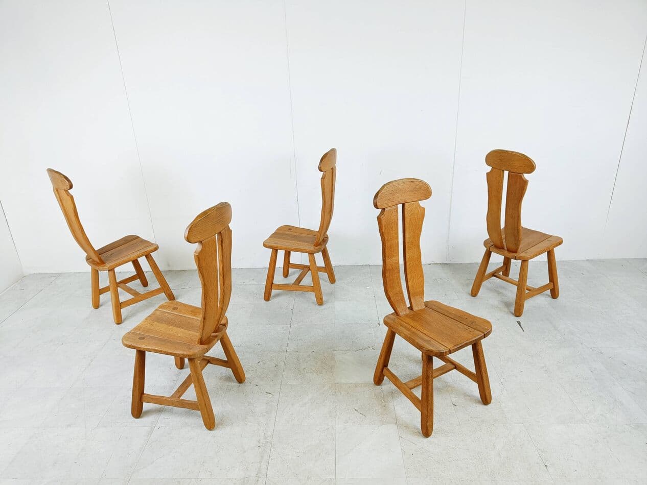 Set of Five Dining Chairs, brown oak, Belgium, 1960s. - 275426