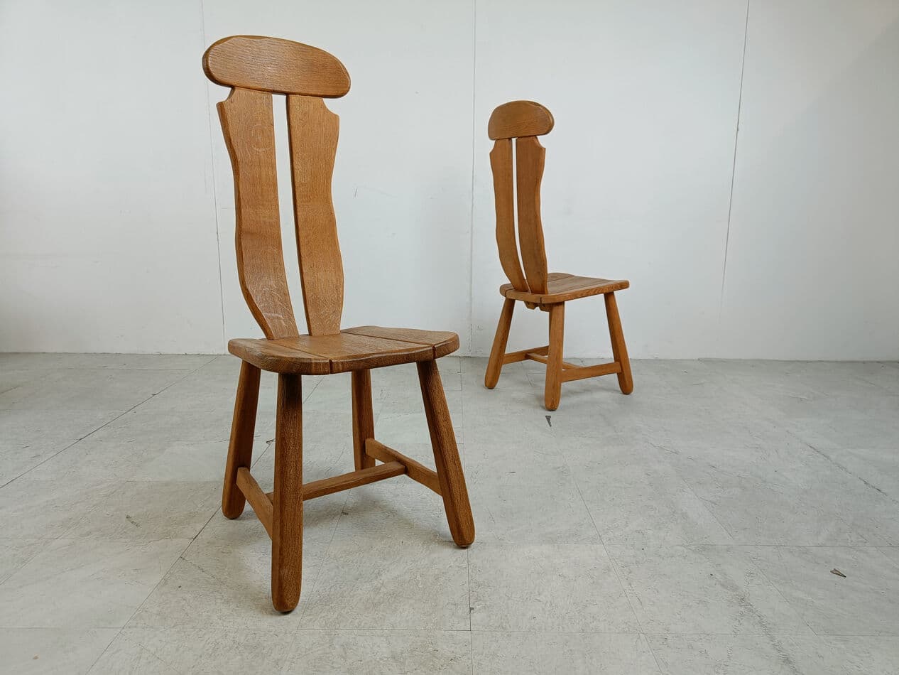 Set of Five Dining Chairs, brown oak, Belgium, 1960s. - 275420