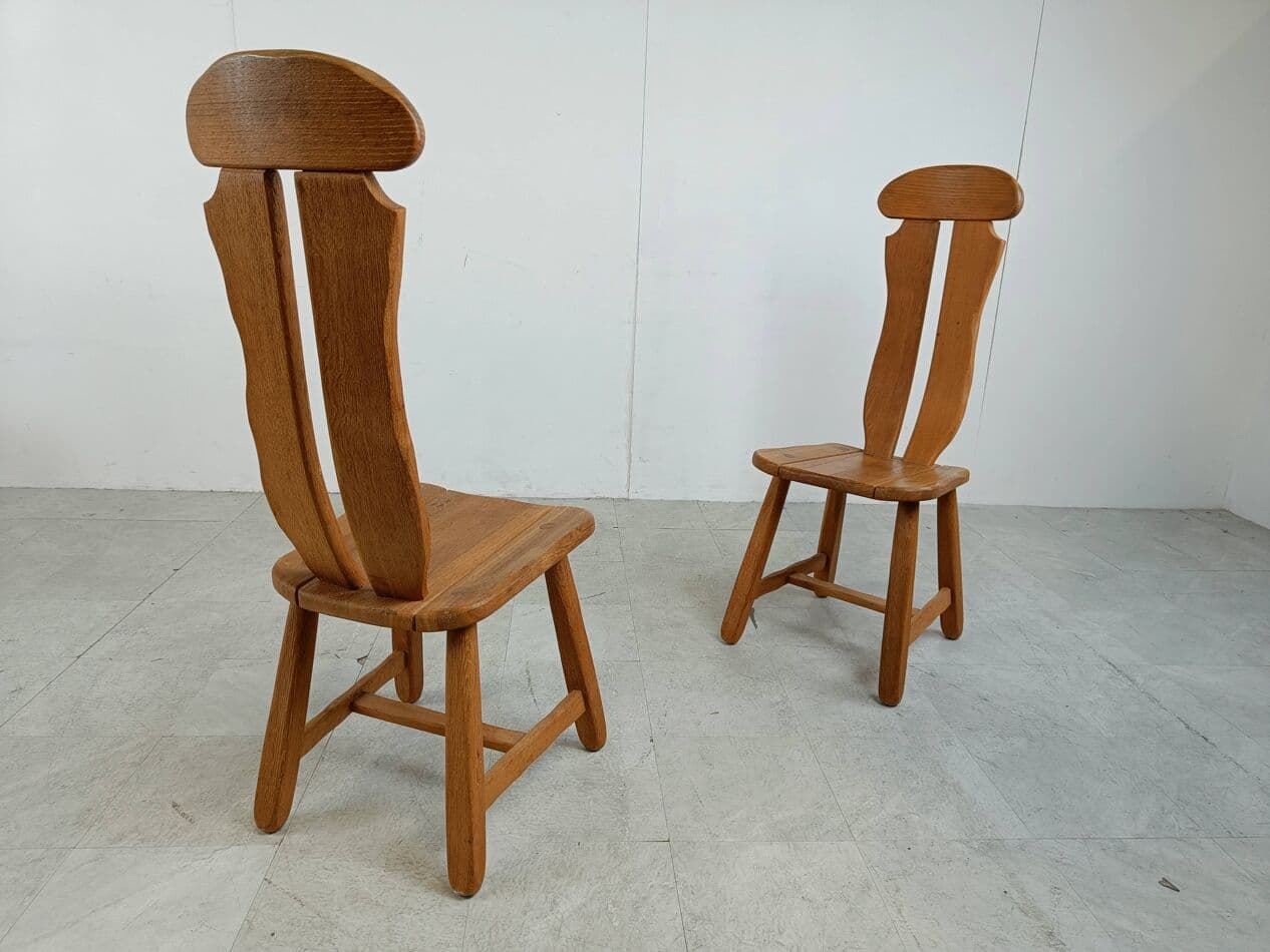 Set of Five Dining Chairs, brown oak, Belgium, 1960s. - 275419