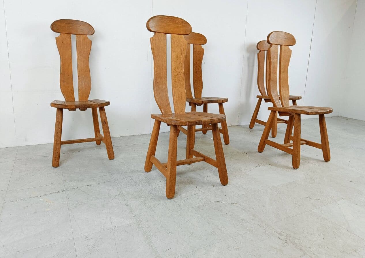 Set of Five Dining Chairs, brown oak, Belgium, 1960s. - 275423